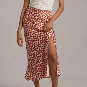 Maeve Anthropologie Floral Midi Skirt Side Slit Zip XS Red White